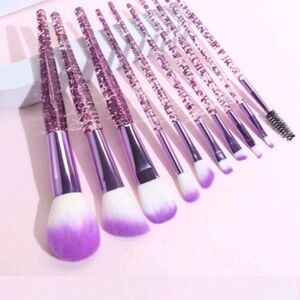 10 Piece Transparent Crystal And Quicksand Purple Makeup Brush Set
